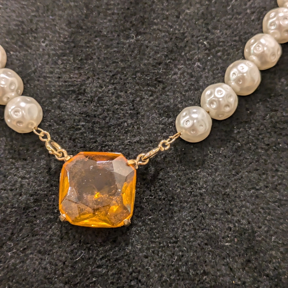 Lot Of 3 Elegant Gold and Pearl Necklace with Amber Gemstone